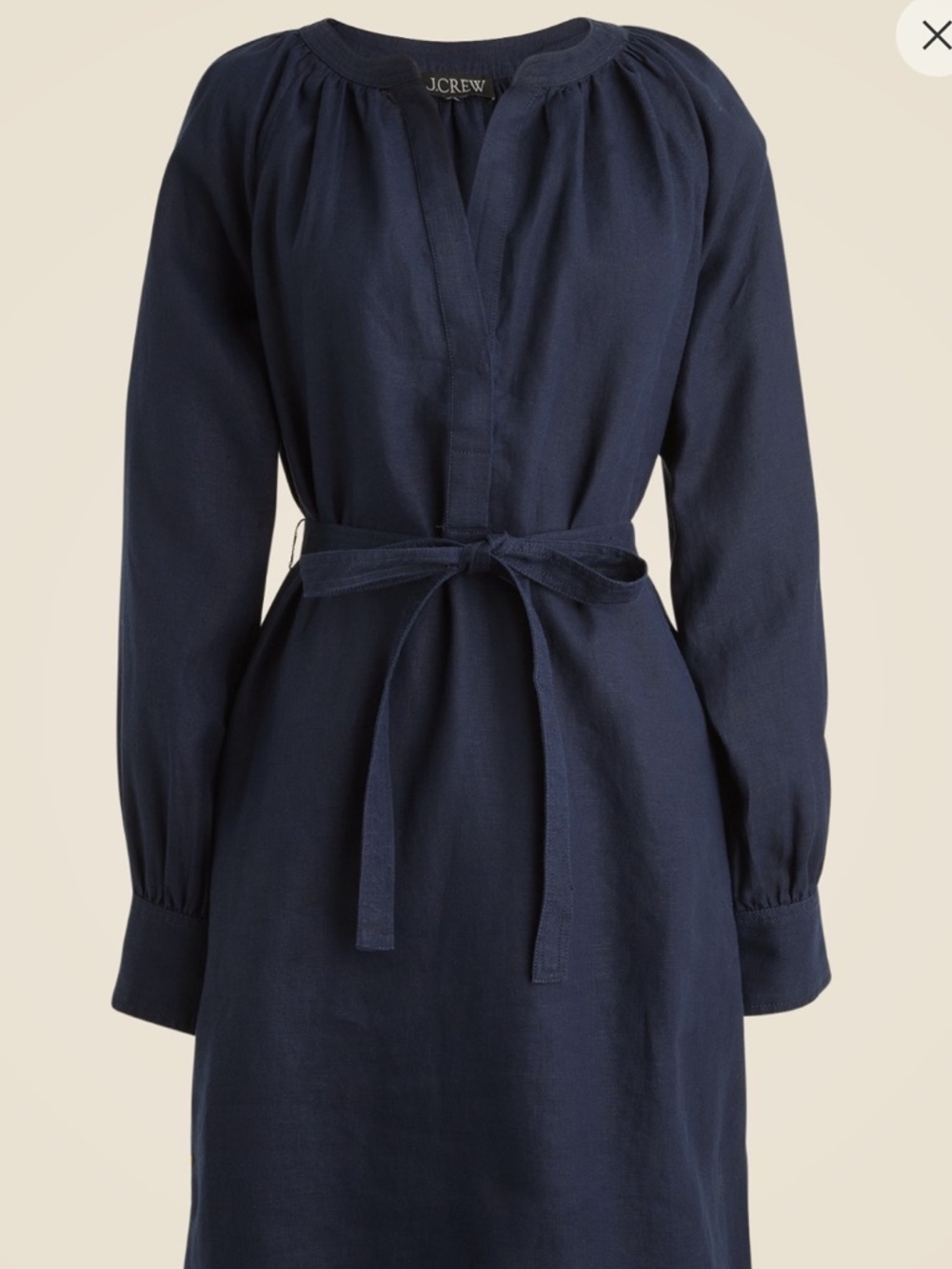 J. Crew Navy Linen Cavan Mini Dress with Self-Tie Waist